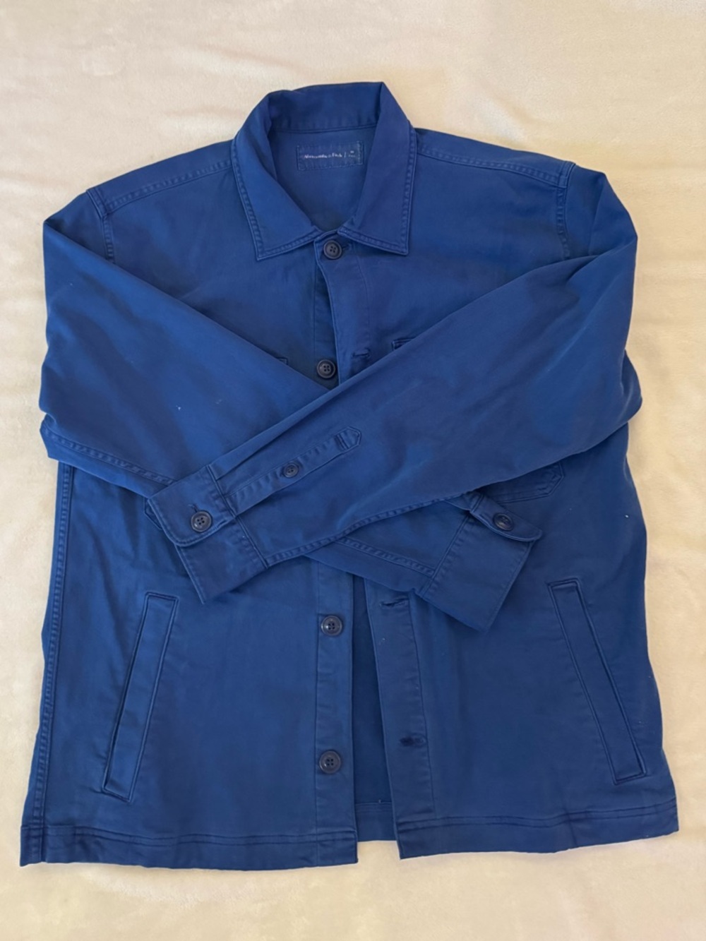 Abercrombie & Fitch Men's Twill Cobalt Blue Button-Up Jacket MEDIUM